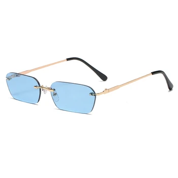 Modes bez apmales Saulesbrilles Sievietēm, Vīriešiem Metāla Vintage Zīmolu Dizaina Caurspīdīga Lēca, Saules brilles Sievietēm Taisnstūra UV400 Oculos