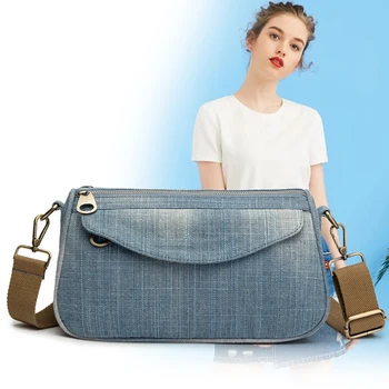 Modes Blue Denim Sieviešu Pleca Soma, Augstas Kvalitātes Džinsi Audekls Meitenes Ceļojumu Cross-body Sling Bag Vintage Mochila Bolsa B162