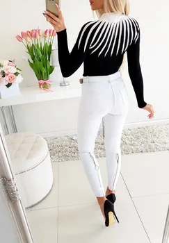 Modes Bodycon Melns Balts Sieviešu Džemperis Ir 2021. Rudens Ziemas Krāsu Saskaņošanas Adīšanas Sieviešu Turleneck Garām Piedurknēm Džemperis Sexy