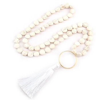 Modes Bohēmijas Cilšu Rotaslietas Plakana Baltie Akmeņi Pērles, Akmeņi Baltu Pušķis Kaklarota