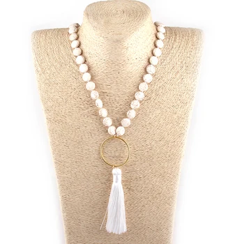 Modes Bohēmijas Cilšu Rotaslietas Plakana Baltie Akmeņi Pērles, Akmeņi Baltu Pušķis Kaklarota
