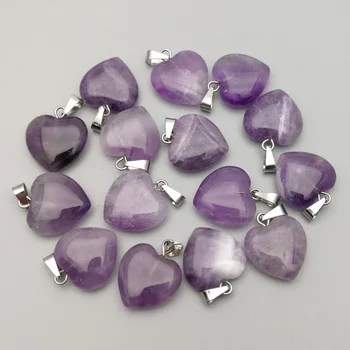Modes dabas amethysts akmens kulons piekariņi violeta mazo kristāla piekariņi sirds rotaslietas, kas padara Vairumtirdzniecības 24pcs/daudz