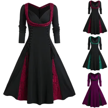 Modes Gothic Maxi Kleita, Kostīms Sieviešu Plus Lieluma Ilgi Mežģīņu Piedurknēm Paneļa Līnijas, Mīļotā Kakla Vintage Puse Kleita vestidos#g3