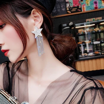 Modes Ilgi Pušķis Kristāla Auskari korejas Spīdīgu Rhinestone Zvaigžņu Vilināt Auskari Sievietēm Luksusa Kāzu Rotaslietas Bijoux