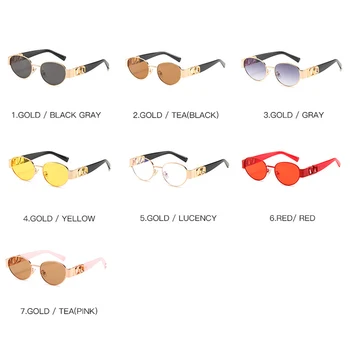 Modes Jaunais Steampunk Ovālas formas Saulesbrilles Tendence Vīriešiem un Sievietēm Retro Luksusa V Burtu Saulesbrilles Personības Metāla Brilles UV400