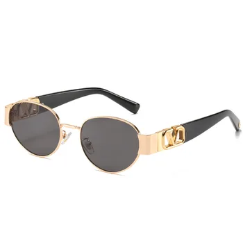 Modes Jaunais Steampunk Ovālas formas Saulesbrilles Tendence Vīriešiem un Sievietēm Retro Luksusa V Burtu Saulesbrilles Personības Metāla Brilles UV400