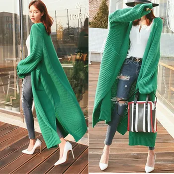 Modes Jaunu 2019 Rudens Ziemas Sieviešu Džemperi korejiešu Stilā Minimālisma Cietā Multi Krāsu Gadījuma Long Cardigan Topi