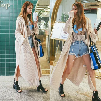 Modes Jaunu 2019 Rudens Ziemas Sieviešu Džemperi korejiešu Stilā Minimālisma Cietā Multi Krāsu Gadījuma Long Cardigan Topi