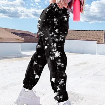 Modes Kaklasaiti Krāsošanas Treniņbikses Sieviešu Elastīga, Augsta Vidukļa Baggy Bikses Vaļīgas Sporta Hip Bikses Streetwear Bikses Joggers Elsas