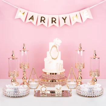 Modes Kauss kūka 5gab-14pcs kūka stāvēt kāzu galda kristāla, zelta, sudraba krāsā Apšuvuma spogulis luksusa kristāla