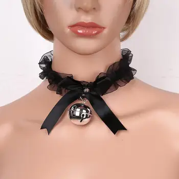 Modes Kawaii Lolita Mežģīņu Ziedu Džinglu Bell sānslīdi kaklasaite seksa piederumi Handcrafted Lenti Priekšgala Bowknot Apkakles Kaklarota Neckband