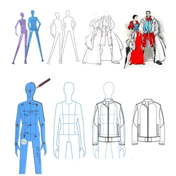 Modes Lineālu Komplekts Apģērba Dizainu Cilvēka Ķermeņa Zīmēšanas Veidni Vīriešu un Sieviešu Modes Attēls Veidni Kombinācija Valdes Komplekts