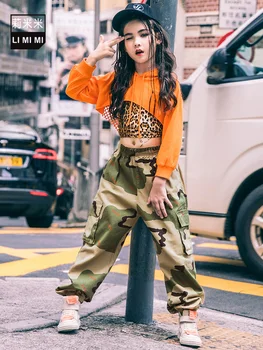 Modes Meitene, Hip Hop, Street Dance Kopums, kas Rudens un Ziemas Bērnu korejas Džeza Dejas, Apģērbs Brīvs Catwalk Kostīms