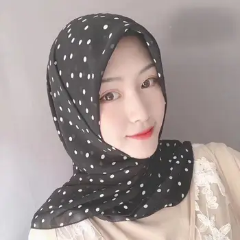 Modes musulmaņu lakatu šifona Polka dot drukas laukums hijab šalle sievietēm arābu islāma headwrap malaizija bawal hijab šalle