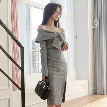 Modes Pavasara korejiešu Stilā, Divi Gabali Komplekts Sievietēm Eleganto Strapless Topi Un Seksīgi Zīmuli Svārki Uzvalks Sexy OLA Biroja Dāma Gary Uzvalks