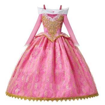 Modes Princese Belle Kostīms ar Cimdiem, Lai Meitene Ziemassvētku Sleeping Beauty Puse Rozā Ziedu Bumbu Kleita Bērni Jasmīns Elsa Kleita