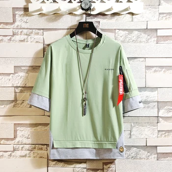 Modes Pusi Īsām Piedurknēm Modes O KAKLA Print T-krekls Vīriešu Kokvilnas Jauno Vasaras Drēbes TOP TEES T Plus Āzijas Izmērs M-5XL