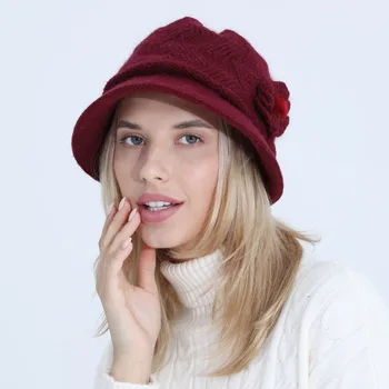 Modes Puķes Sieviešu Ziemas Cepure Rudens Gadījuma Trušu Kažokādas, Vilnas Cepurīte Sabiezējumu Āra Izjādes Slēpošanas Sieviešu Trikotāžas Cepures Silts Beanie