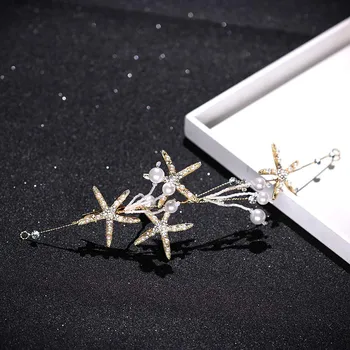 Modes Pērle Starfish Līgavas Hairbands Galvassegu Princese Noiva Kāzu Tiaras Headpiece Līgavu Matu Rotas, Rotas BH