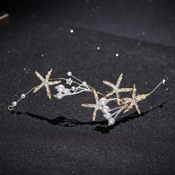 Modes Pērle Starfish Līgavas Hairbands Galvassegu Princese Noiva Kāzu Tiaras Headpiece Līgavu Matu Rotas, Rotas BH