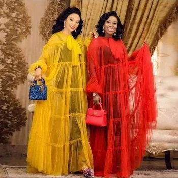 Modes Redzēt Cauri Sievietēm Kleita 2020. Gadam Karstā Pārdošanas Milzīgais Tilla Ilgi Vakara Puse Kleitas Plus Lieluma Kimono Foto Atvašu Valkā