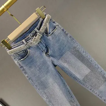 Modes Rhinestone Izdilis Džinsi Sievietēm 2021. Gada Pavasarī Jaunu Augsto Vidukli Slim Stiept Zīmuli Bikses Meiteņu Džinsa Bikses Streetwear