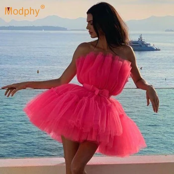 Modes Salds Rozā Mini Kleita Sievietēm Sexy Mežģīņu Strapless Augsta Vidukļa Loku Vakara Puse Skrejceļa Kleita Sieviešu 2020. Gadam, Modes Jauns