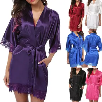 Modes Seksīgu Dāmu Apakšveļa Sievietēm, kas Zīda Mežģīņu Apmetni Kleitu Nakts Kleita Sleepwear G-string Drēbes Kimono Pidžamas Komplekts