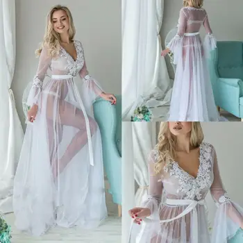 Modes, Sexy Sievietes Cieta Acs Mežģīnes V kakla Sleepwear Babydoll Redzēt Cauri Dāmas Ziedu Naktsveļu Halāti