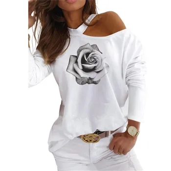 Modes Sievietes 2020. Gada Pavasarī, T-krekli Vēstules Mīlestība Iespiesti Raibs O-veida kakla t-veida Kreklu ar garām Piedurknēm Gadījuma Balts Tops Plus Lieluma M0101