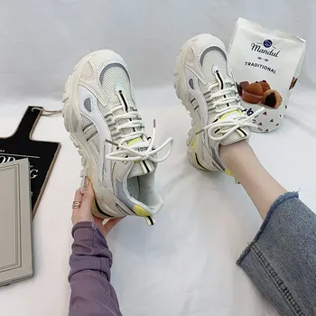 Modes sievietes Sneaker Pavasara Gadījuma Elpojošs Platformu Sporta Kurpes Modes Darbojas Pastaigas Mežģīnes Up Dāmām Kurpes, Čības M83