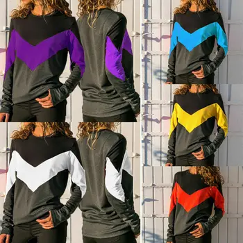 Modes Sieviešu Colorblock T-krekls Top Lsdies silts garām Piedurknēm T Krekli Harajuku Sieviešu rudens Džemperi, Topi Streetwear Tee
