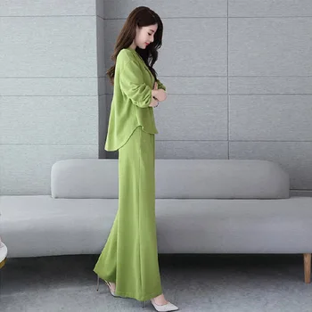Modes Sieviešu Pavasara Un Rudens Zaudēt Uzvalks korejiešu Style Long Sleeve Un Platas Bikses Divu gabals, kas