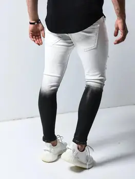 Modes slīpums melns balts vīriešu džinsi skinny ripped džinsa zīmuli bikses pantalones cilvēks slim streetwear hip hop jean plus lieluma