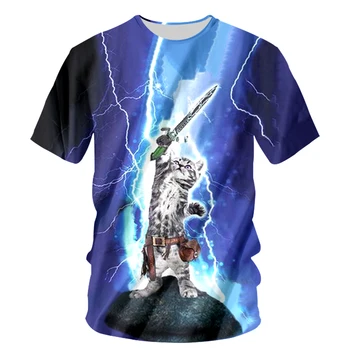 Modes Smieklīgi T-krekls, Vīriešu T Krekls 3D Pērkons Kaķis Spēlēt Flash Elektroenerģijas Drukas T Unisex Gadījuma Chemise Homme t-veida Topi, 6XL