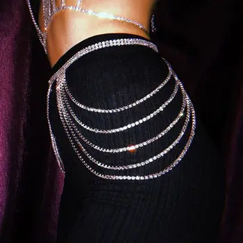 Modes spīdīgu Rhinestone vidukļa ķēdes sexy dobi no daudzslāņu pušķis ķermeņa ķēdes juvelierizstrādājumu ķermeņa ķēdes piederumi