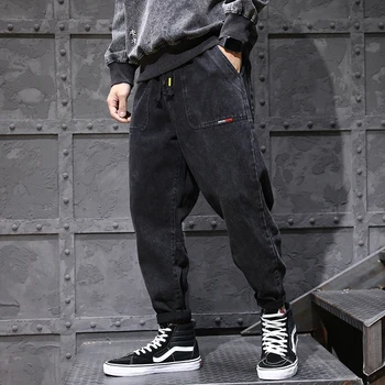 Modes Streetwear Vīriešu Džinsi Loose Fit Savienoti Dizainers Džinsa Kravas Bikses Homme Japāņu Vintage Hip Hop Džinsi Vīriešu Harēma Bikses