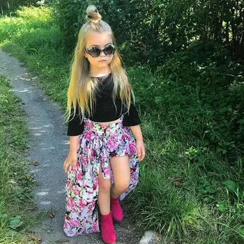 Modes Toddler Meitenes Apģērbu Komplekts Vasaras Baby Girl Apģērbu 3Pcs T Krekls Ziedu Bikses, Svārki, Kostīmi Bērniem 2018. Gadam Bērni Tērpiem