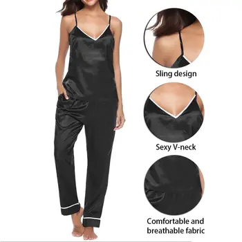 Modes vienkrāsainu V-veida kakla Zeķu Top Bikses, Uzvalks divdaļīga Homewear Uzstādīt Sexy Naktsveļu 2021. Gada Pavasara Mājas Uzvalku Komplekti