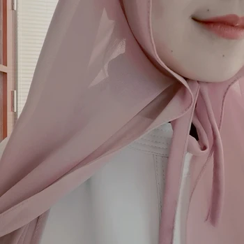 Modes Vienkāršā Burbulis Šifona Ar Virvi ērts Sieviešu Hijab Wrap tīrtoņa Krāsu Musulmaņu Hijabs Šalle Turbanet Lakatu