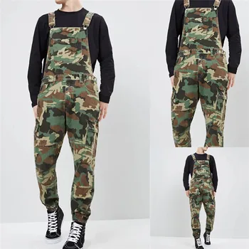 Modes Vīriešu Kravas Krūšautlenču (Dungriņi) Ar Multi Kabatas Militārā Stila Maskēties Jumpsuits darba Apģērbi Zeķu Bikses