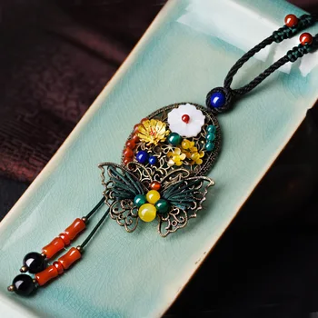 Modes Ķīniešu vēja rotaslietas dabas akmeņi vintage kaklarota ,jaunu etnisko shell kaklarota,roku darbs vara ziedi džemperis kaklarota