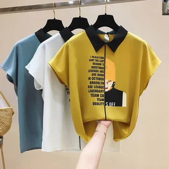 Modes Šifona Blūze Vēstuli Izdrukāt Pulovers Ar Īsām Piedurknēm Krekls Sievietēm Zaudēt Drukāt Blūzes