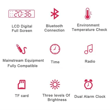 Modinātājs LED Digitālais Pulkstenis Balss Kontroles Atlikšanas Laiku Temperatūras Displejs Nakts Režīms Ar FM Radio Bezvadu Mini Portatīvo