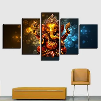 Moduļu Plakātu, Attēlus, Shēmas, 5 gab Elephant Trunk Dievs Ganeša Audekla, Gleznas, Dekori Mājas Dzīvojamā Istabā Sienas HD Mākslas Izdrukas