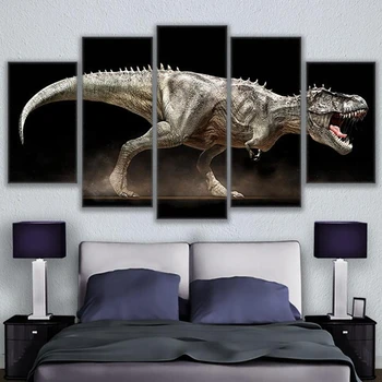 Moduļu Sienas Mākslas Audekls Bildes Dzīvojamā Istaba, 5 gab Jurassic Park Krāsošana Mājas Dekoru Moduļu Dusmīgs Dinozauru Plakātu PENGDA