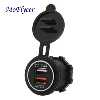 MoFlyeer Jaunu Motociklu RV Super Ātrās Uzlādes QC 3.0 Dual USB Auto ATV Tālruņa Lādētāju Ūdensizturīgs Laivu, Jahtu Tablet GPS Ātri Charg