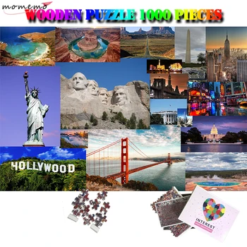 MOMEMO Amerikāņu Ainavu 1000 Puzzle Gabalus Pieaugušajiem Koka ASV Ainavu Kolekcija Jigsaw Puzzle Interesanti Montāža Rotaļlietas