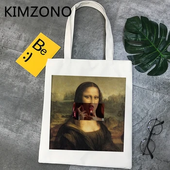 Mona Lisa iepirkumu maisiņu somā pircējs atkārtoti iepirkšanās bolso eco bag bolsas reutilizables austi neto shoping sac tissu