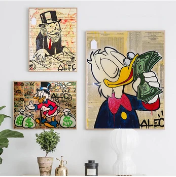 Monopolyingly Richie Scrooge Dolāru Kanvas Glezna Plakāti Grafiti Izdrukas Wall Street Art Attēlus Dzīvojamā Istaba Dekori
